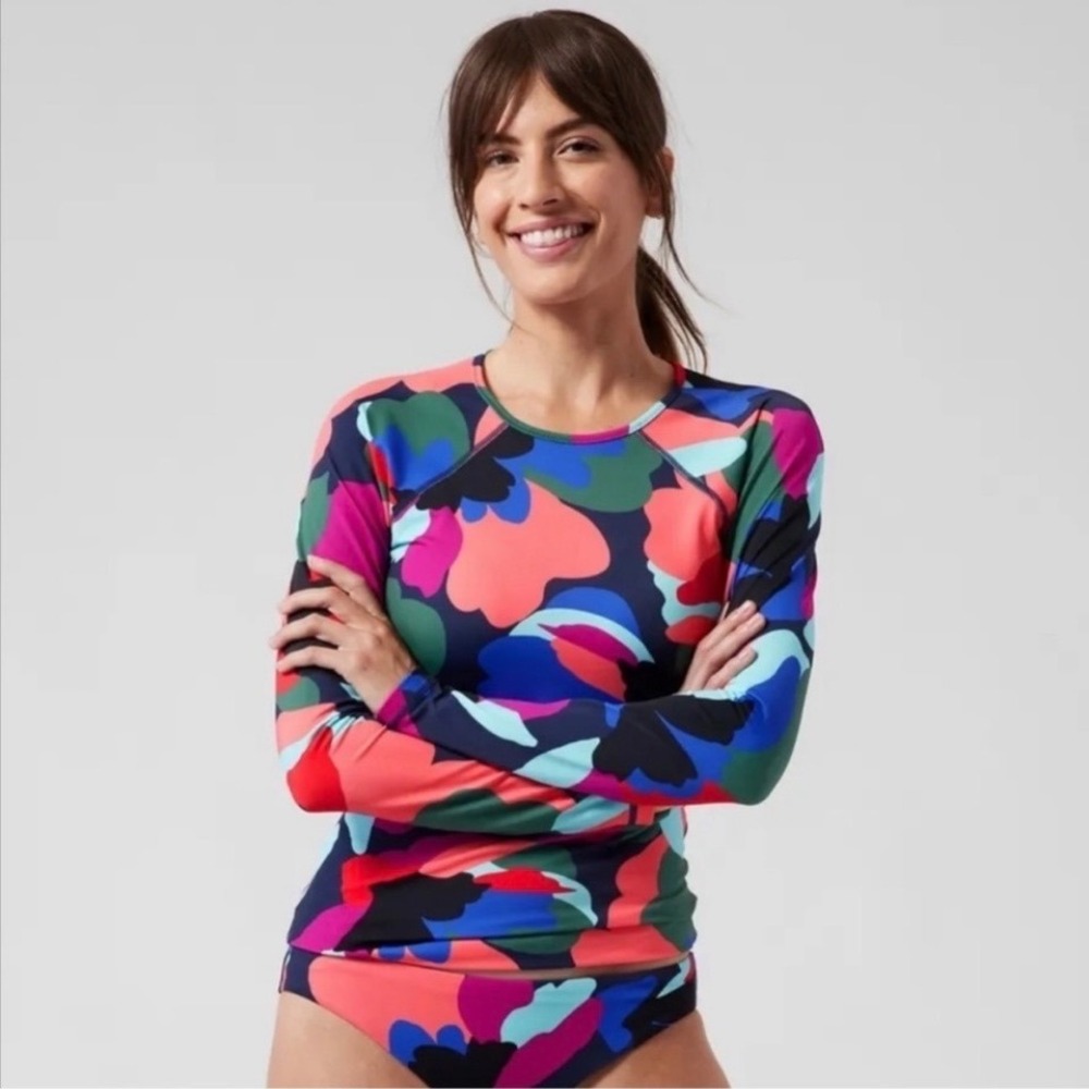 Athleta Point Break Rashguard Multicolor Abstract Floral Print Size Medium